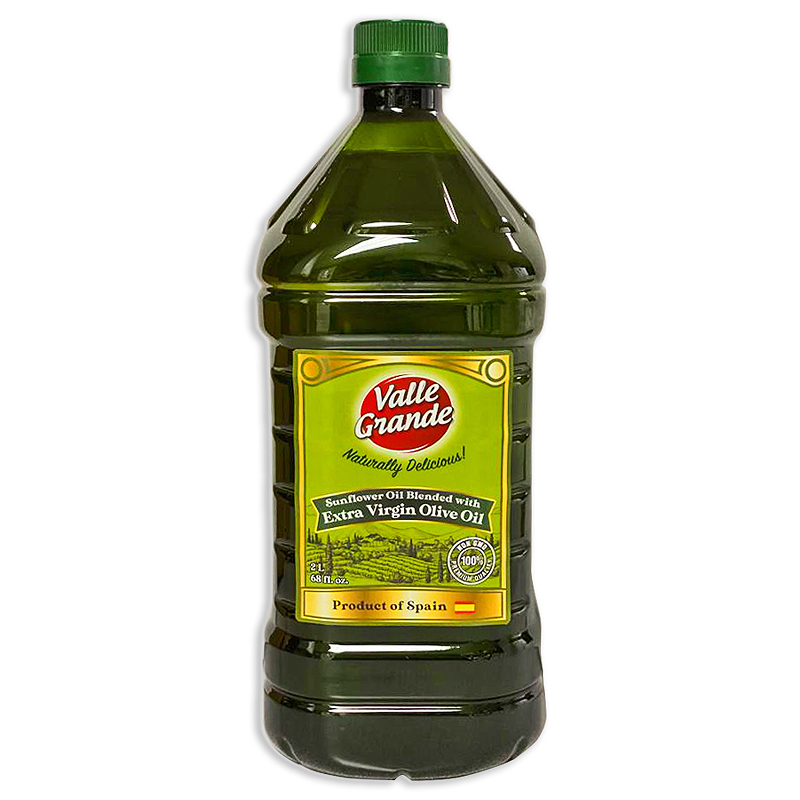 VALLE GRANDE<br />
ACEITE DE GIRASOL MEZCLADO CON ACEITE DE OLIVA EXTRA VIRGEN<br />
6 x 2 L (68 fl. oz.)