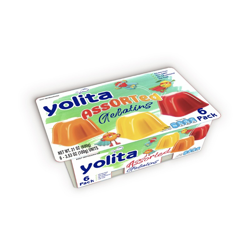 YOLITA<br />
ASSORTED GELATINES 6  PACK (ORANGE, LEMON & STRAWBERRY)<br />
8 X 6 X 3.53 oz (100g)