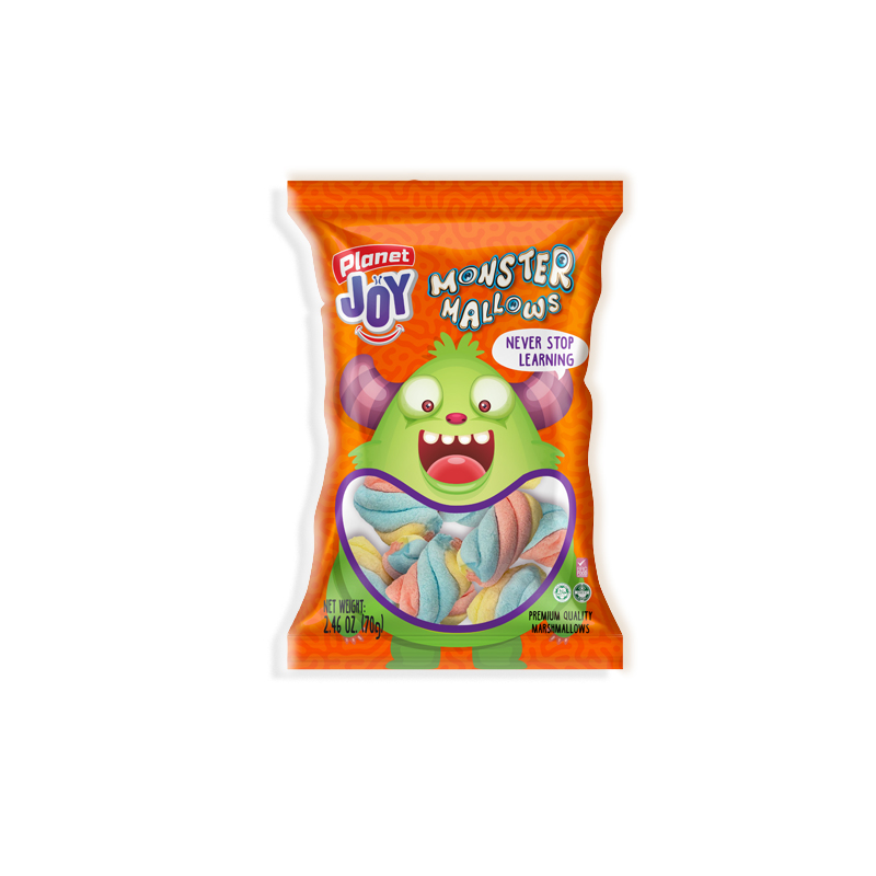 PLANET JOY<br />
MALVAVISCO MONSTER MALLOWS NARANJA PEQUEÑO<br />
60 X 2.26 oz. (70g)