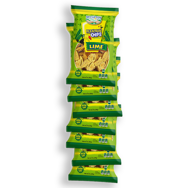 MI CANTON<br />
LIME FLAVOR PLANTAIN CHIPS<br />
24 X 3 oz (85g) (4 STRINGS OF 6 UNITS)