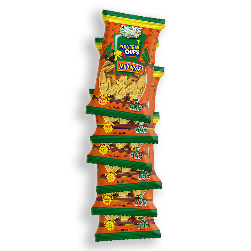 MI CANTON<br />
SWEET PLANTAIN CHIPS<br />
24 X 3 oz (85g) (4 STRINGS OF 6 UNITS)