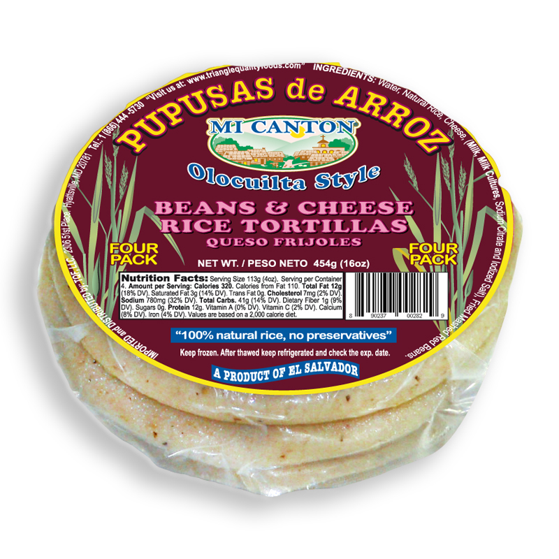 MI CANTON<br />
CHEESE & BEANS RICE PUPUSA - 4 PACK<br />
12 X 16 oz (454g)