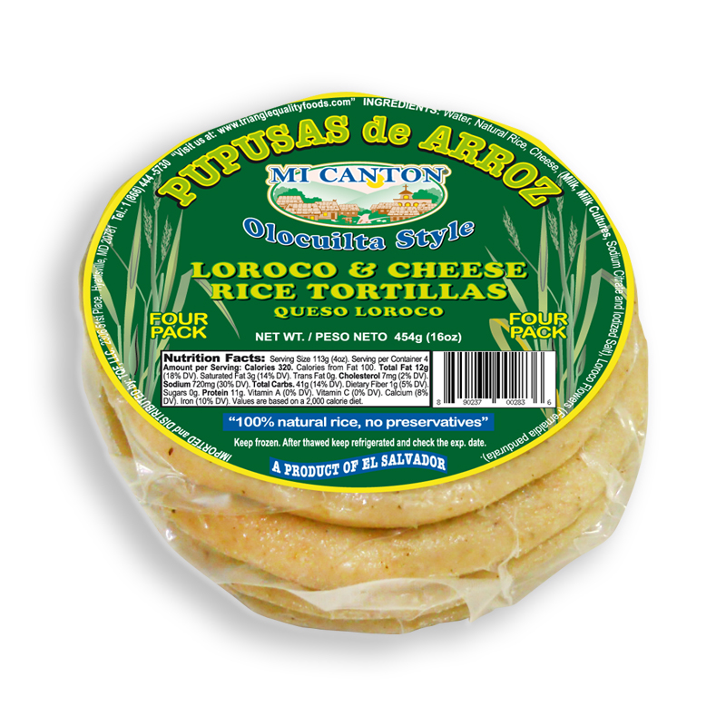 MI CANTON<br />
PUPUSA DE ARROZ QUESO CON LOROCO<br />
12 X 16 oz (454g)