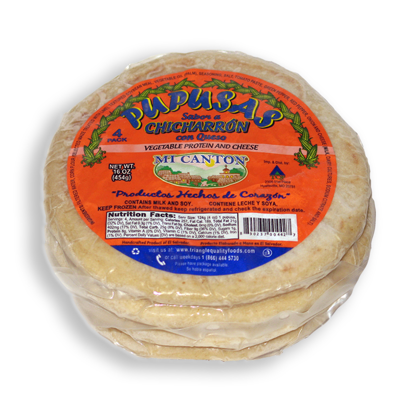 MI CANTON<br />
CHICHARRON & CHEESE CORN PUPUSA - 4 PACK<br />
12 X 16 oz (454g)