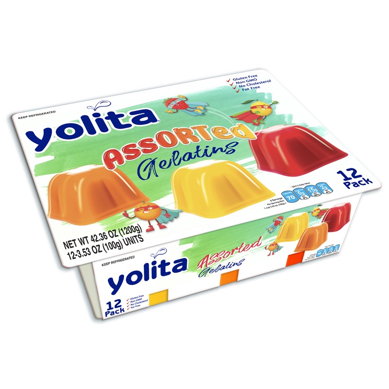 YOLITA<br />
GELATINAS SURTIDAS 12 PACK (NARANJA, LIMÓN Y FRESA)<br />
4 X 12 X 3.53 oz (100g)